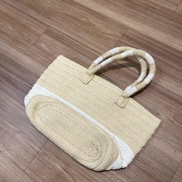 Altru New Stripped Straw Tote HandBag Light Beige - Picture 3 of 8